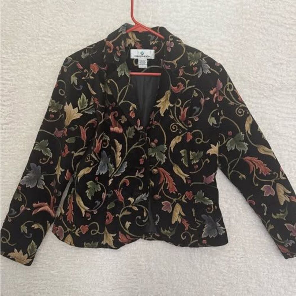 Vintage Erin London Black Floral Tapestry Blazer Jacket Women's Small - Picture 2 of 8